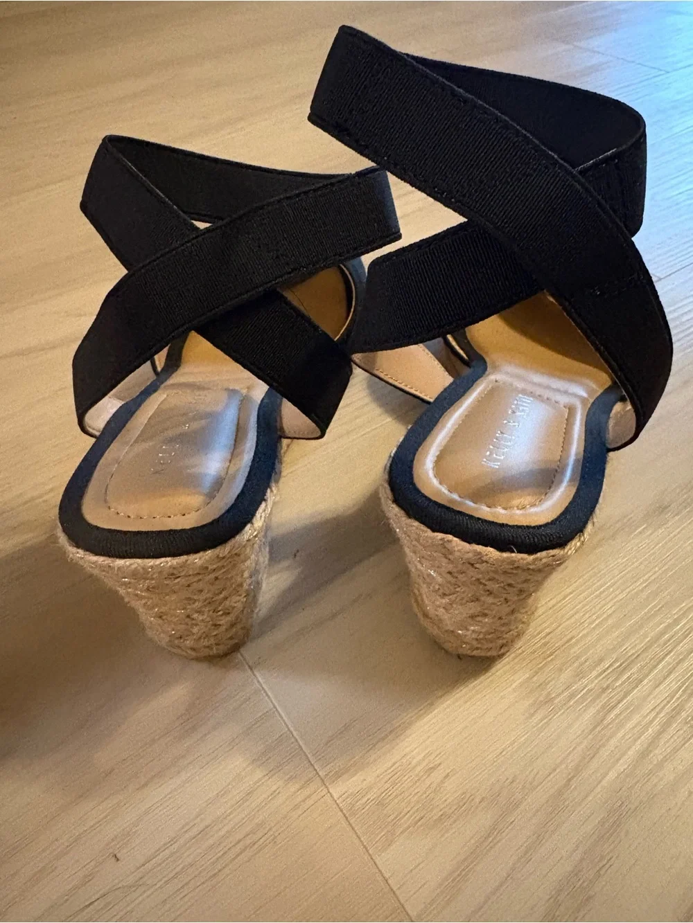Kate Spade Black Espadrille Wedge Sandals with elastic Ankle strap